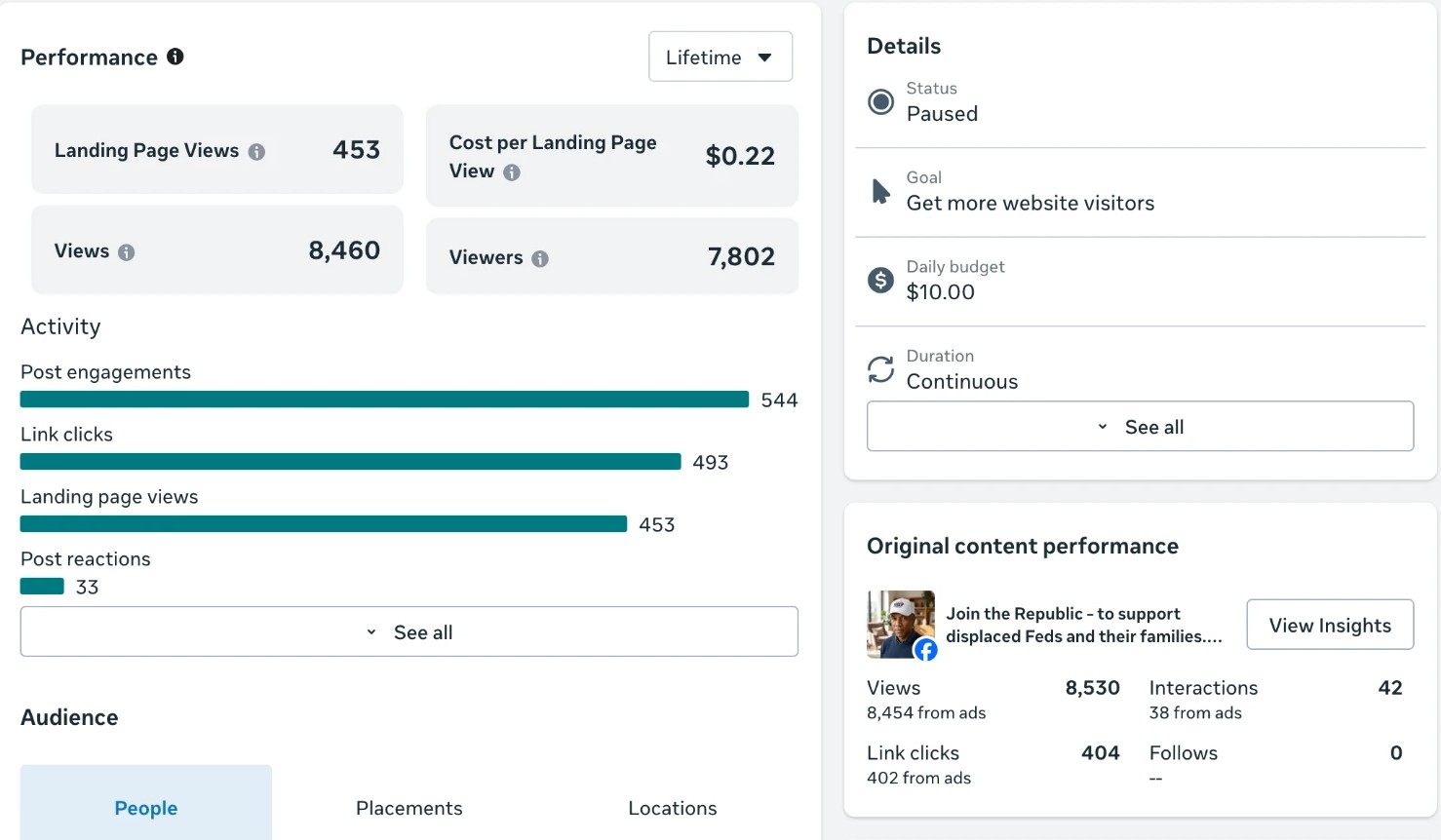 Join the Republic — $0.22 Landing Page Views advertising result