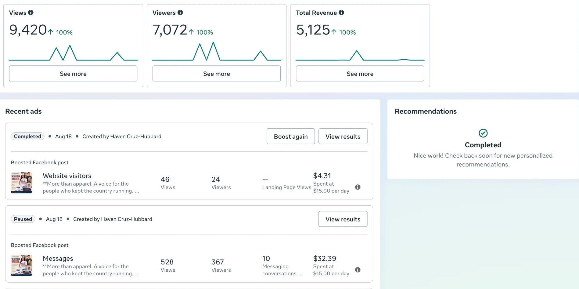 FEDUP Store — 60-Day Account Overview advertising result